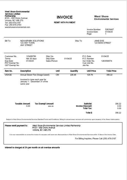 USA WEST SHORE business utility bill Word and PDF template PSD template